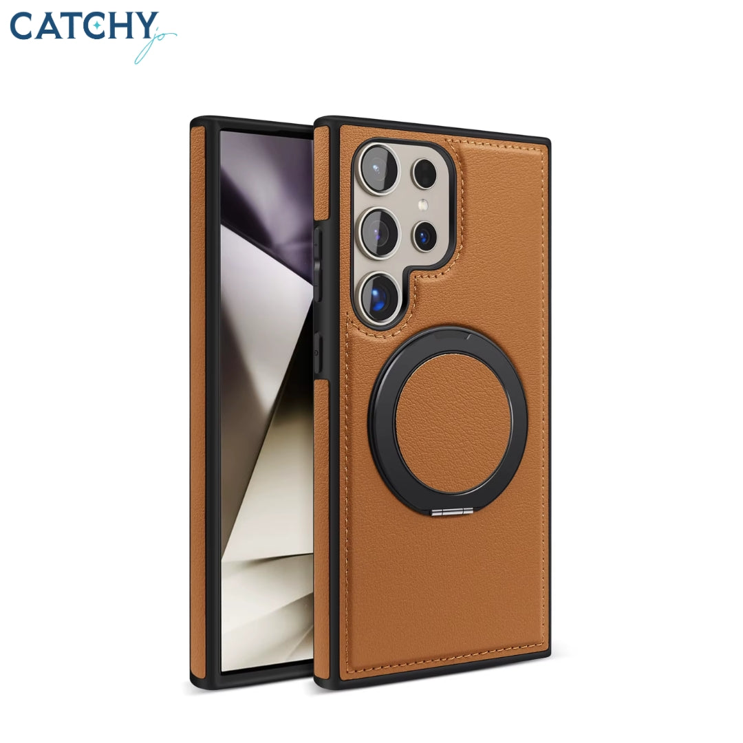 Samsung With Ring Kickstand PU Leather Magnetic Case