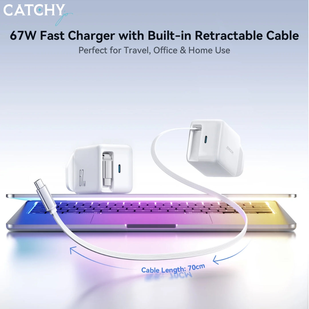 شاحن JOYROOM JR-TCL06 بتقنية GaN مع كابل قابل للسحب (67W)