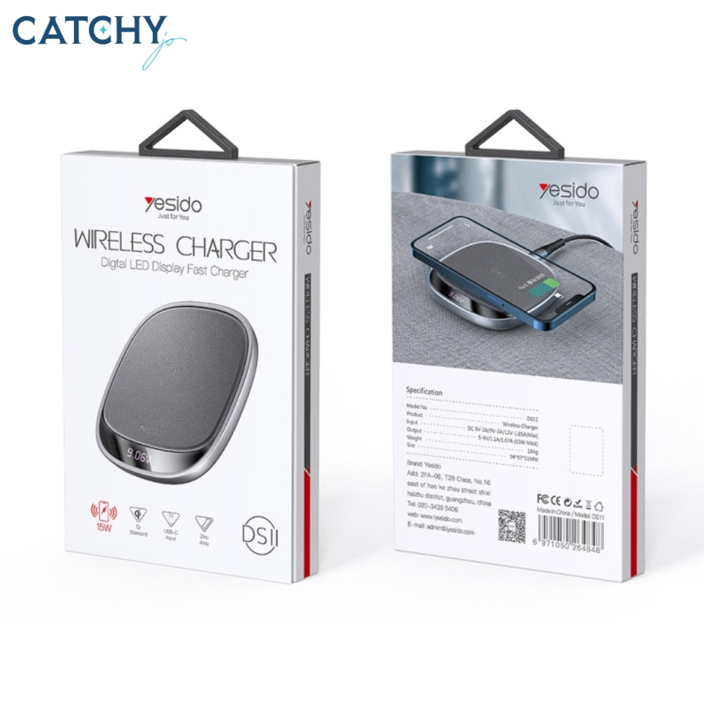 YESIDO DS11 Wireless Charger With LED Digital Display (15W)