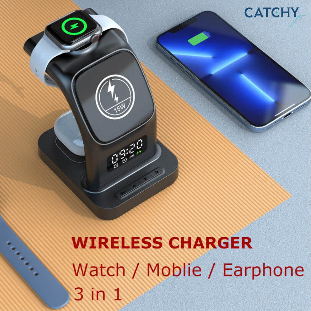 3 in 1 Fast Charger Stand With Digital Alarm