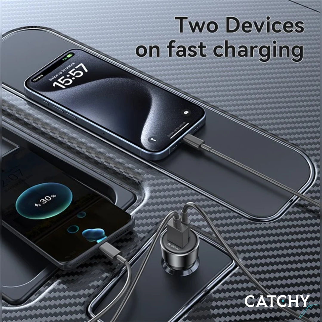 YESIDO Y64 USB+Type-C Dual Port Fast Car Charger (50W)