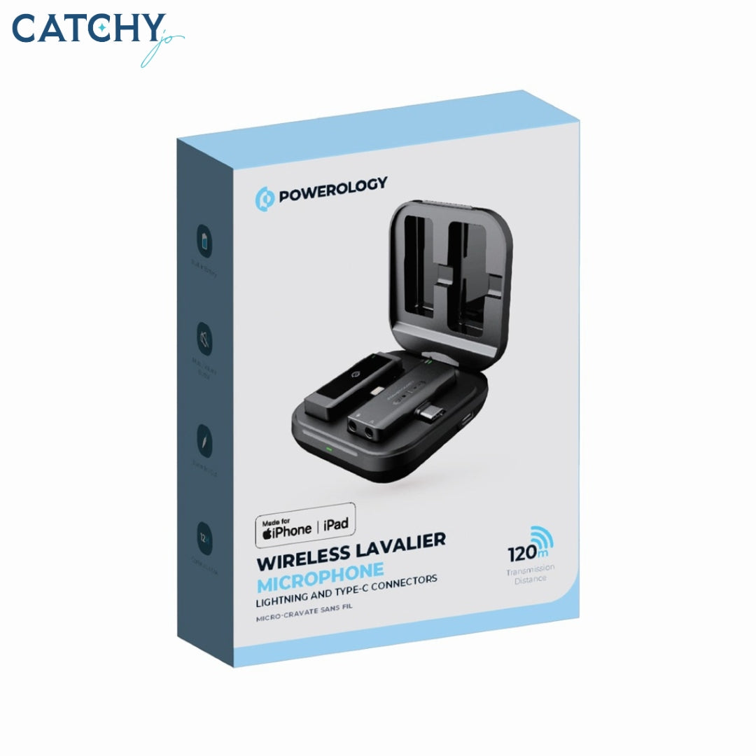 Powerology MFI Dual Connector Wireless Lavalier Microphone x1 Mic (1000mAh)