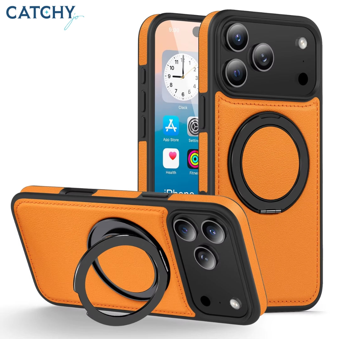 iPhone Metal Ring Leather Magnetic Case