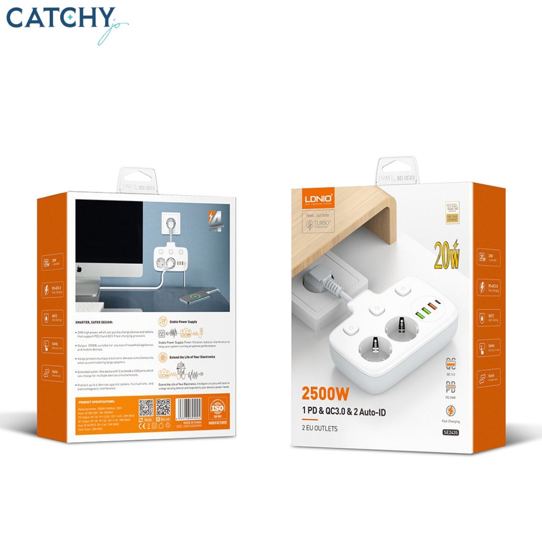 LDNIO SE2435 Power Strip With 2 USB EU Power Socket With Switch 15CM (20W)