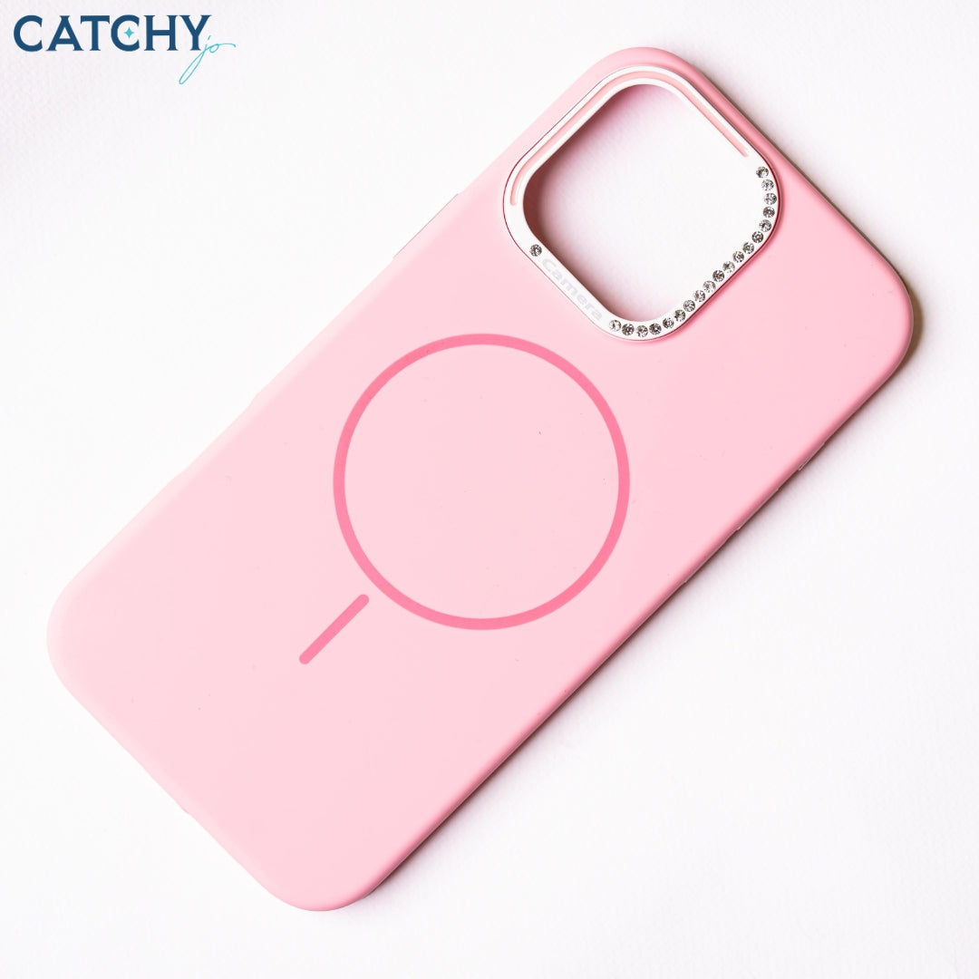 iPhone Series 15+16 Silicone MagSafe Case With Diamond Camera Frame