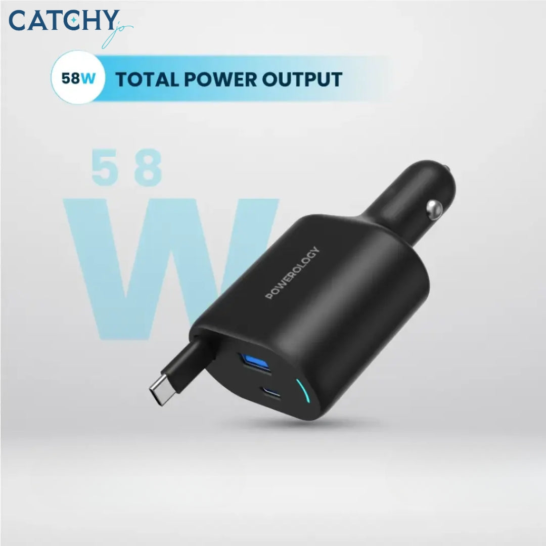 Powerology Type-C Retractable Car Charger (65W)