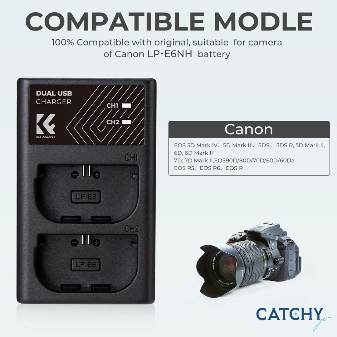 K&F LP-E6NH Canon Battery 2-pack Dual Slot Battery Charger Kit