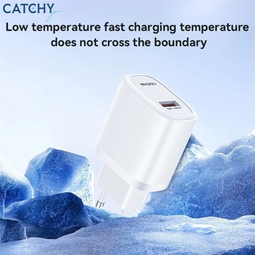YESIDO YC66C USB Port Wall Charger With Type-C Cable (18W)