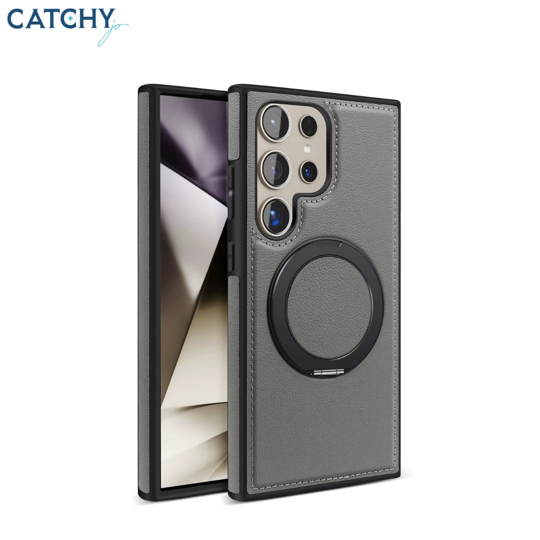 Samsung With Ring Kickstand PU Leather Magnetic Case