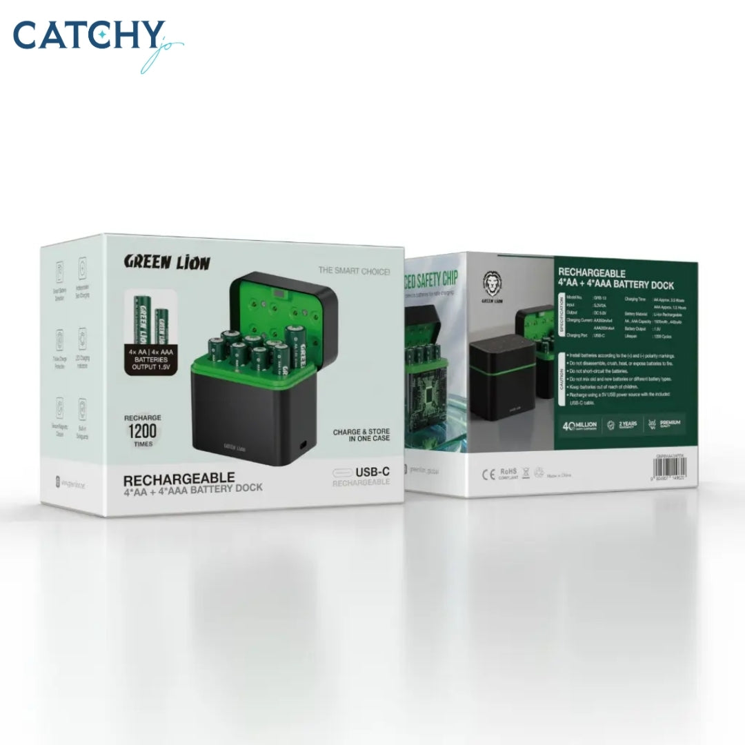 Green Lion RECHARGEABLE 4*AA + 4*AAA Battery Dock USB-C