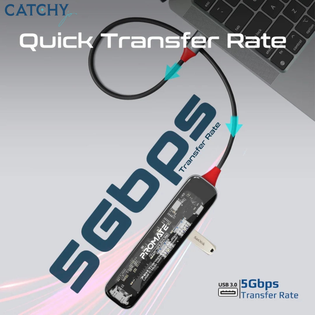 PROMATE TransHub 7-in 1 Transparent Multiport Slim USB-C Hub (100W)