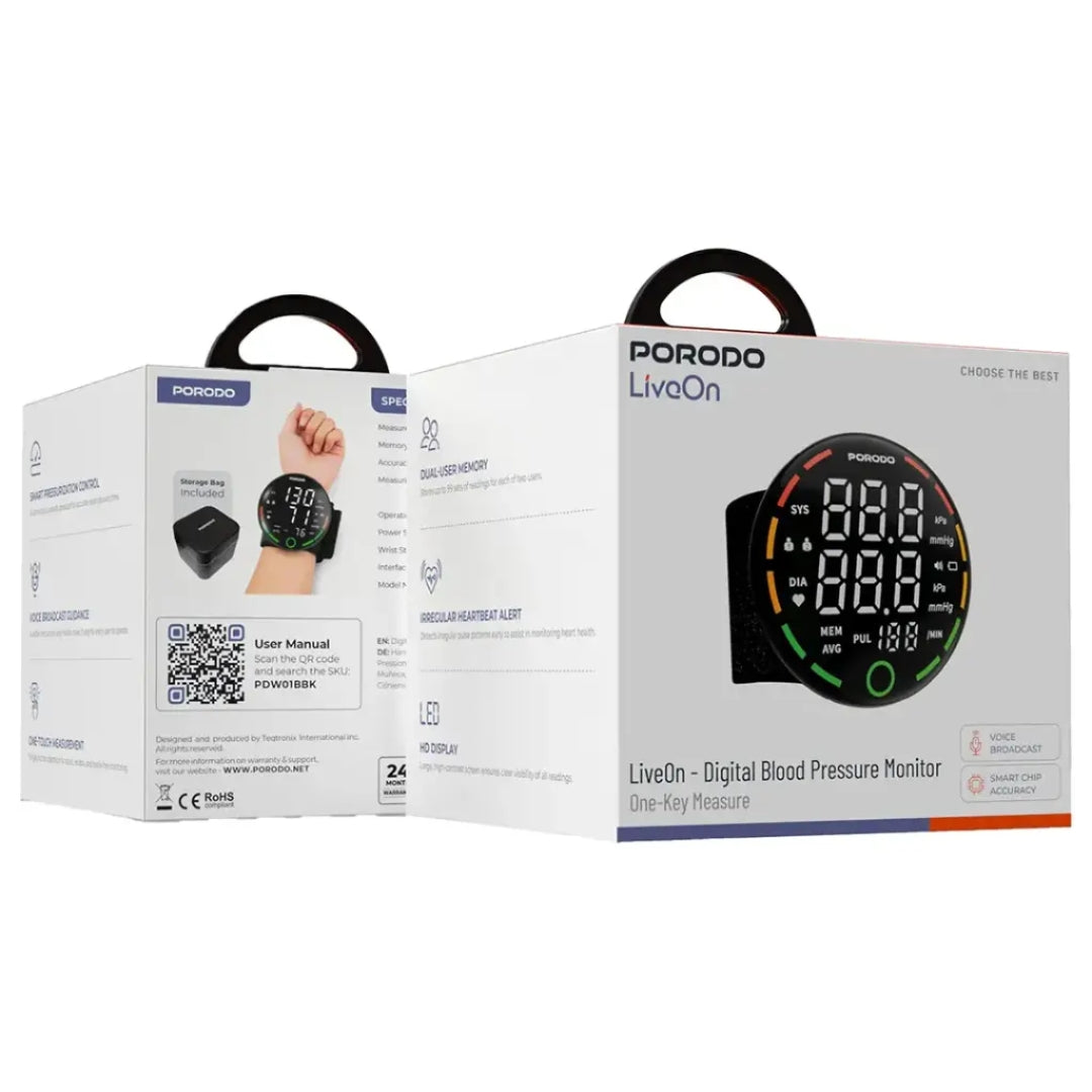 Porodo LiveOn Digital Blood Pressure Monitor With One Key Measure
