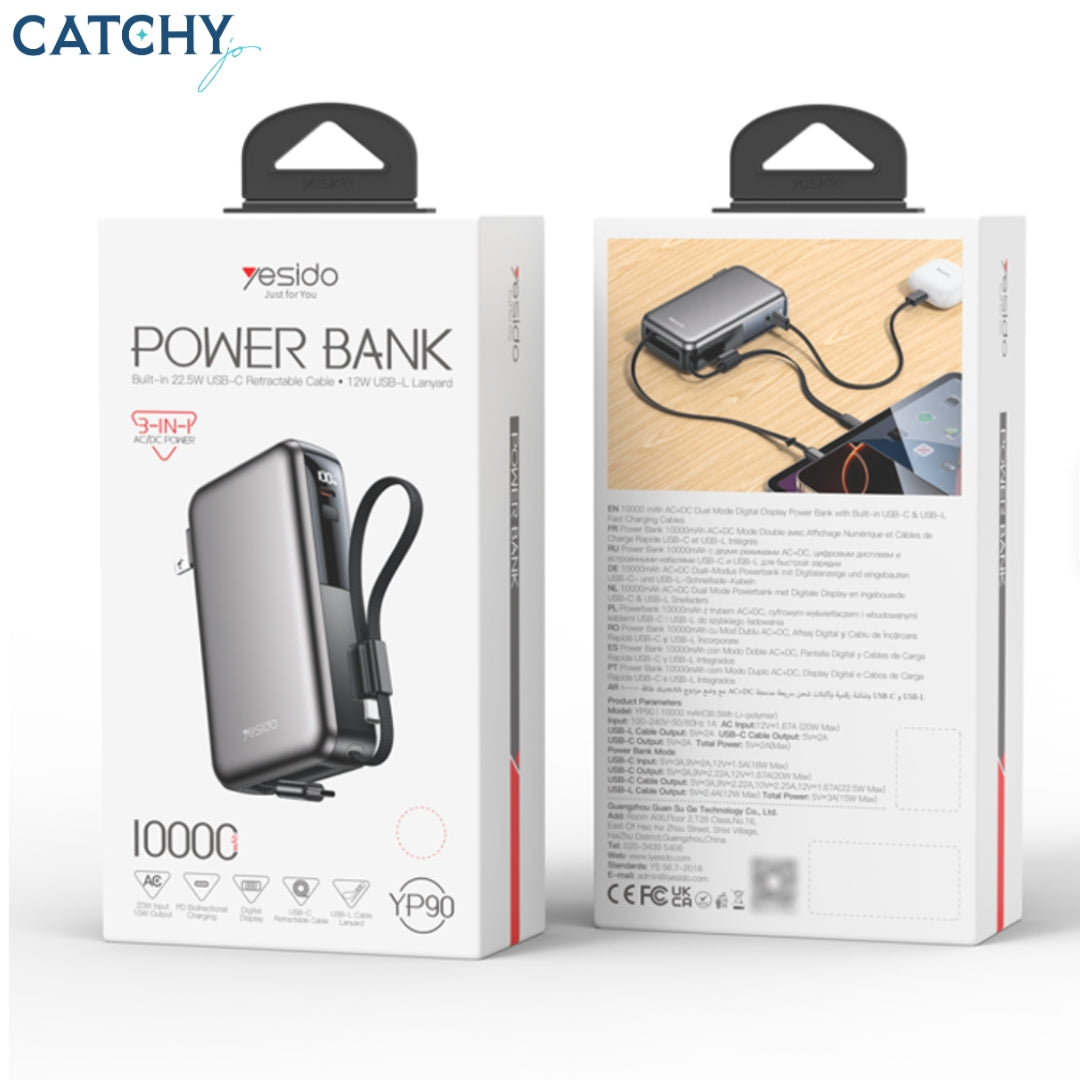 YESIDO YP90 Fast Charging With Cable Screen Power Bank (10000mAh )
