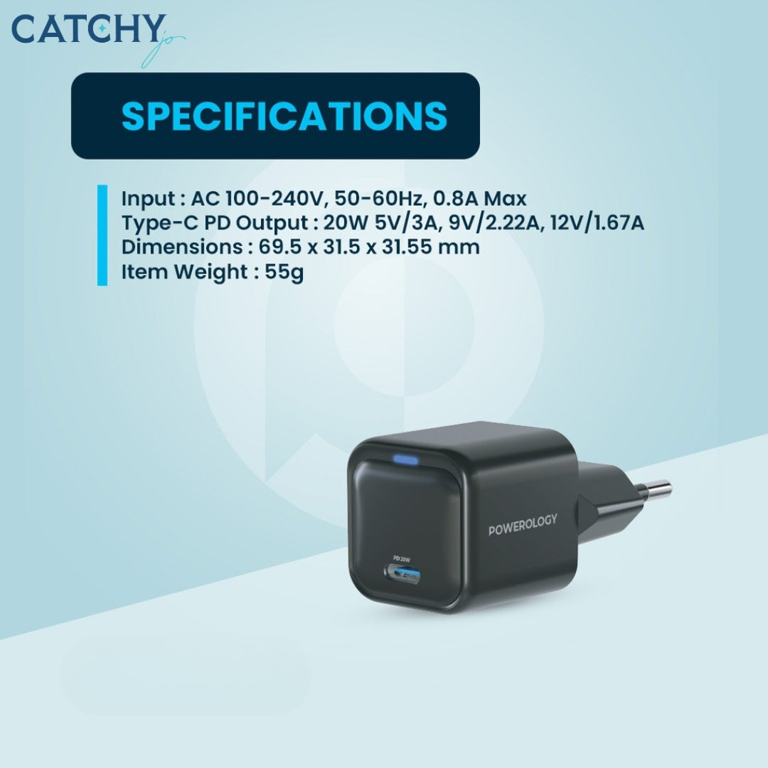 Powerology Ultra-Compact Gan PD Charger EU (20W)