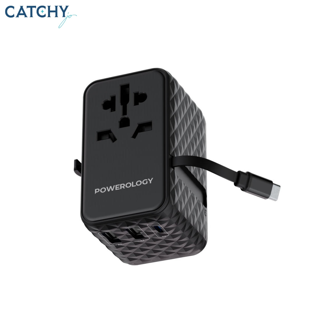 Powerology GaN Universal Charger Retractable Type-C Cable