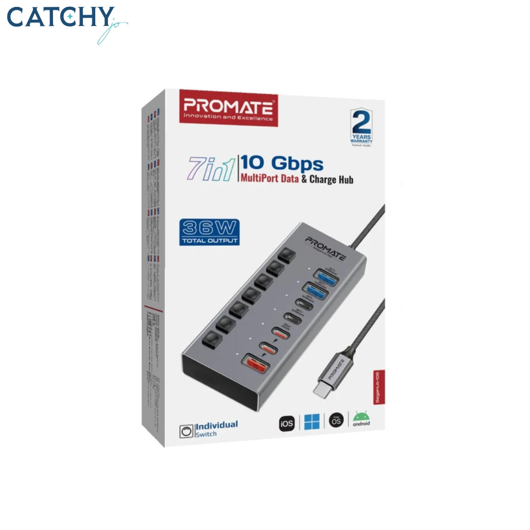 PROMATE GegaHub-10G 7-in-1 High Speed Multi-Ports 10Gbps Data & Charging Hub
