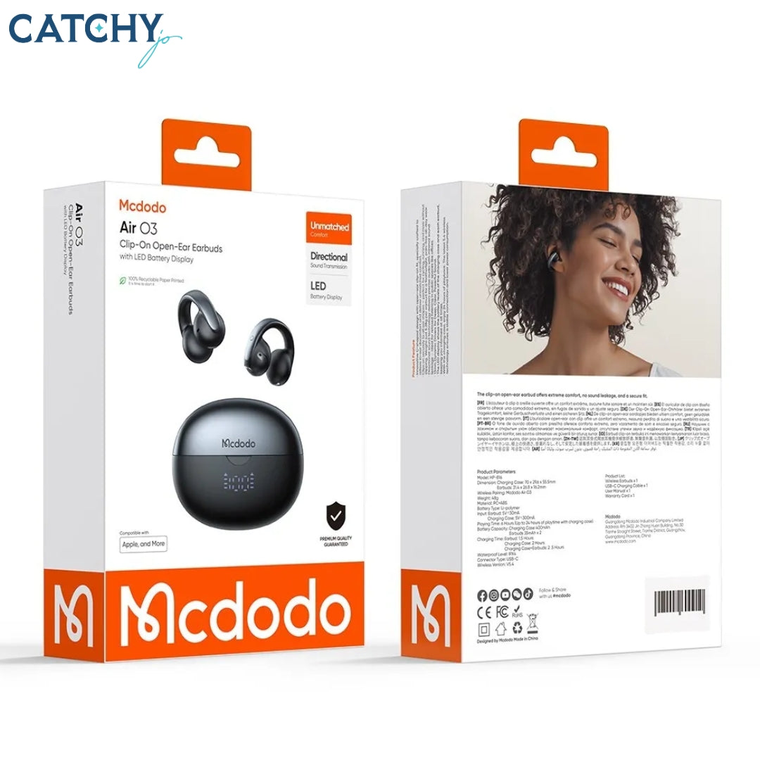 MCDODO Air O3 Clip-On Open-Ear Earbuds With LED Battery Display
