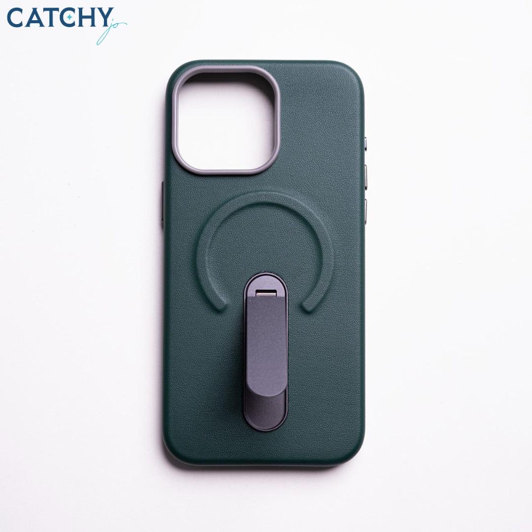 iPhone Leather MagSafe Case With Metal KickStand