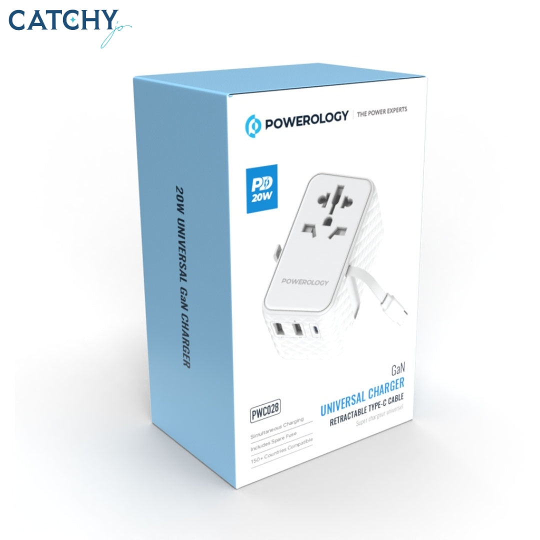 Powerology GaN Universal Charger Retractable Type-C Cable