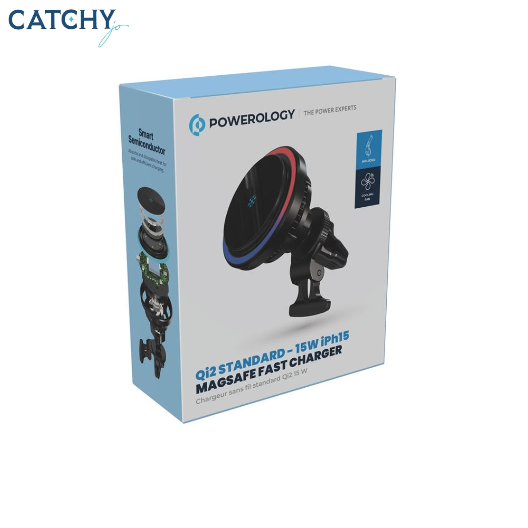 Powerology Qi2 Standard MagSafe Car holder Fast Charger (15W)