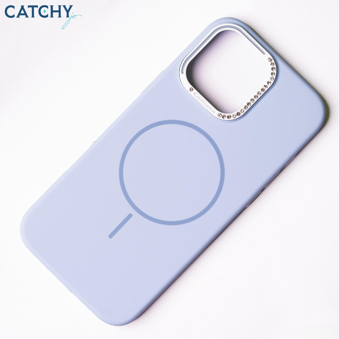 iPhone Series 15+16 Silicone MagSafe Case With Diamond Camera Frame