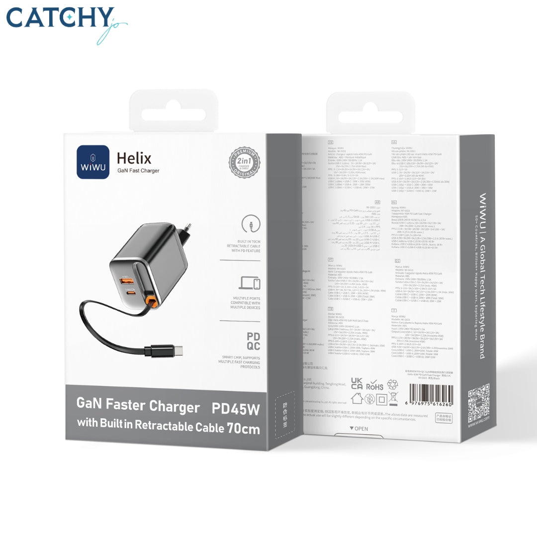 WiWU Wi-G021 Helix GaN USB-C Fast Charger Adapter (45W)
