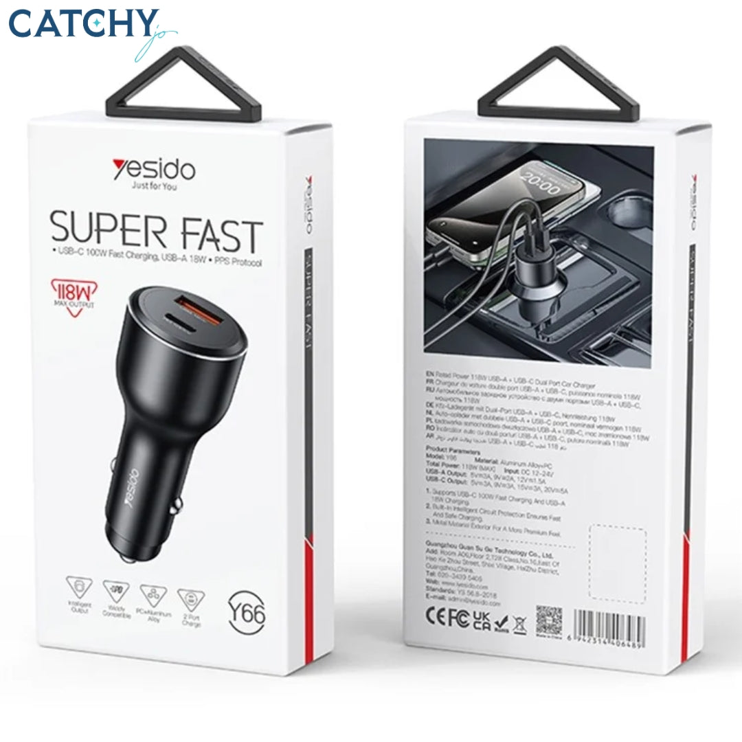 YESIDO Y65 USB+Type-C Dual Port Car Charger