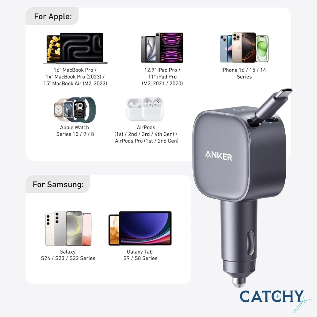 Anker USB-C Car Charger With Built-In Retractable Cable (75W)