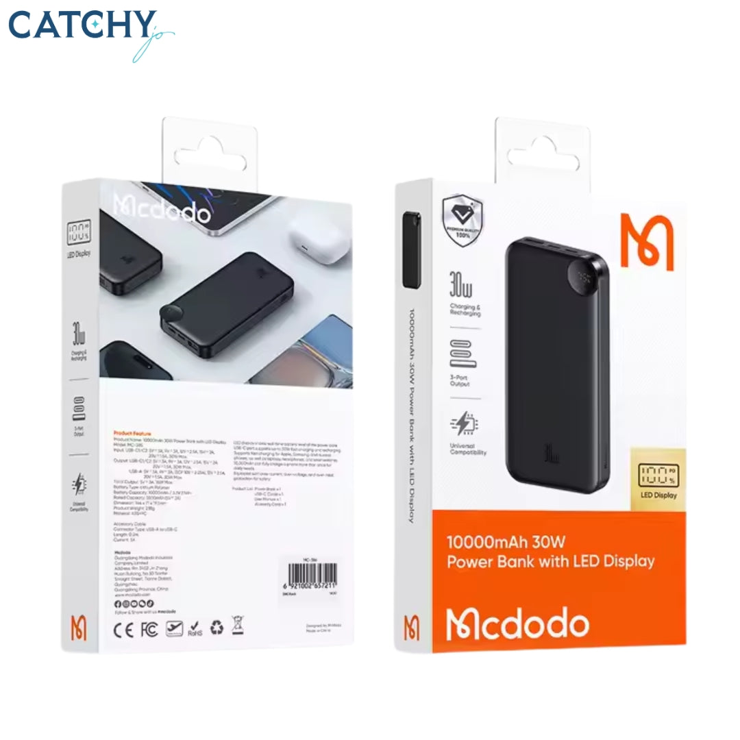 MCDODO 385 Dual USB-C 3-Ports Power Bank 30W (10000mAh)