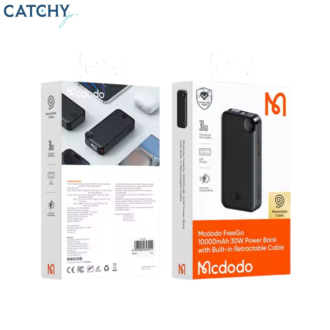 MCDODO 387 Digital Display Power Bank With Retractable Type-C Cable (10000mAh)