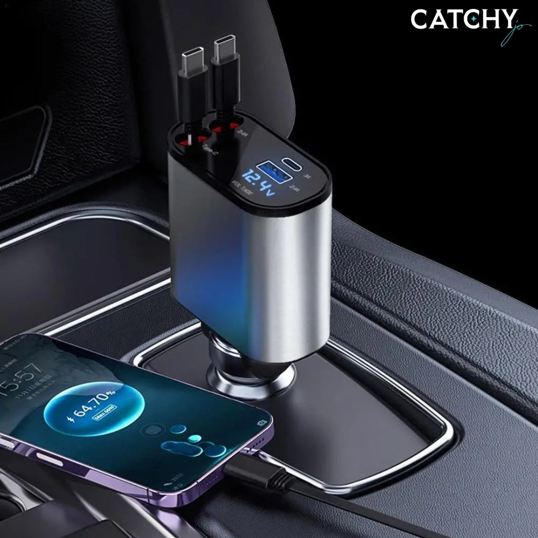 4 IN 1 Retractable USB Car Fast Charger (100W)