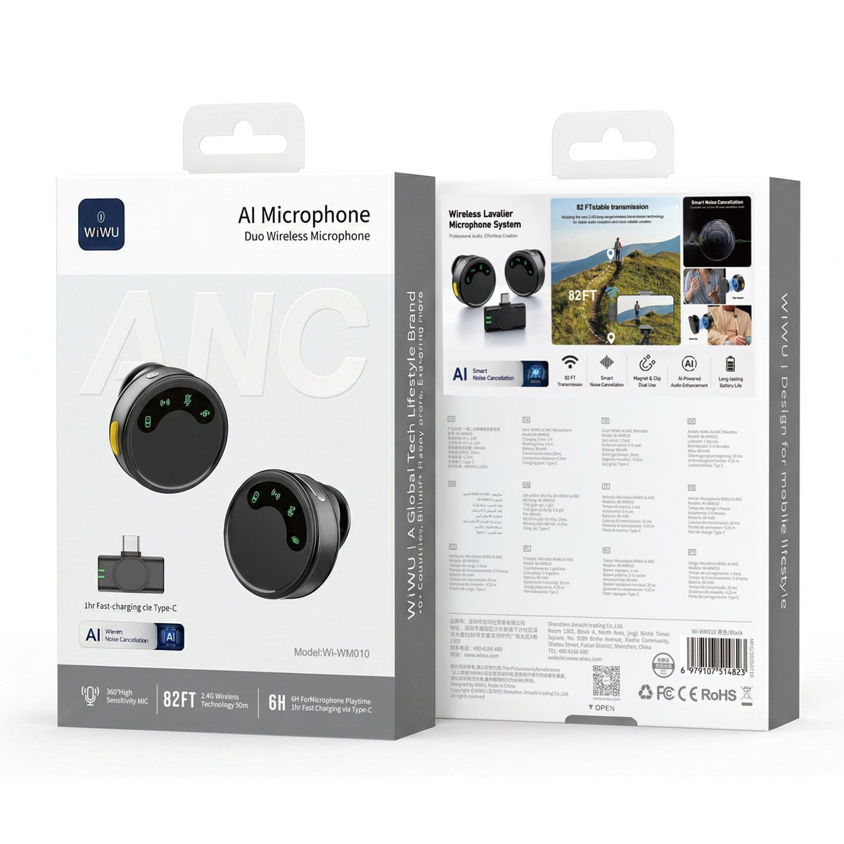 WiWU Wi-WM010 AI Noise-Canceling Magnetic Clip-on Wireless Microphone