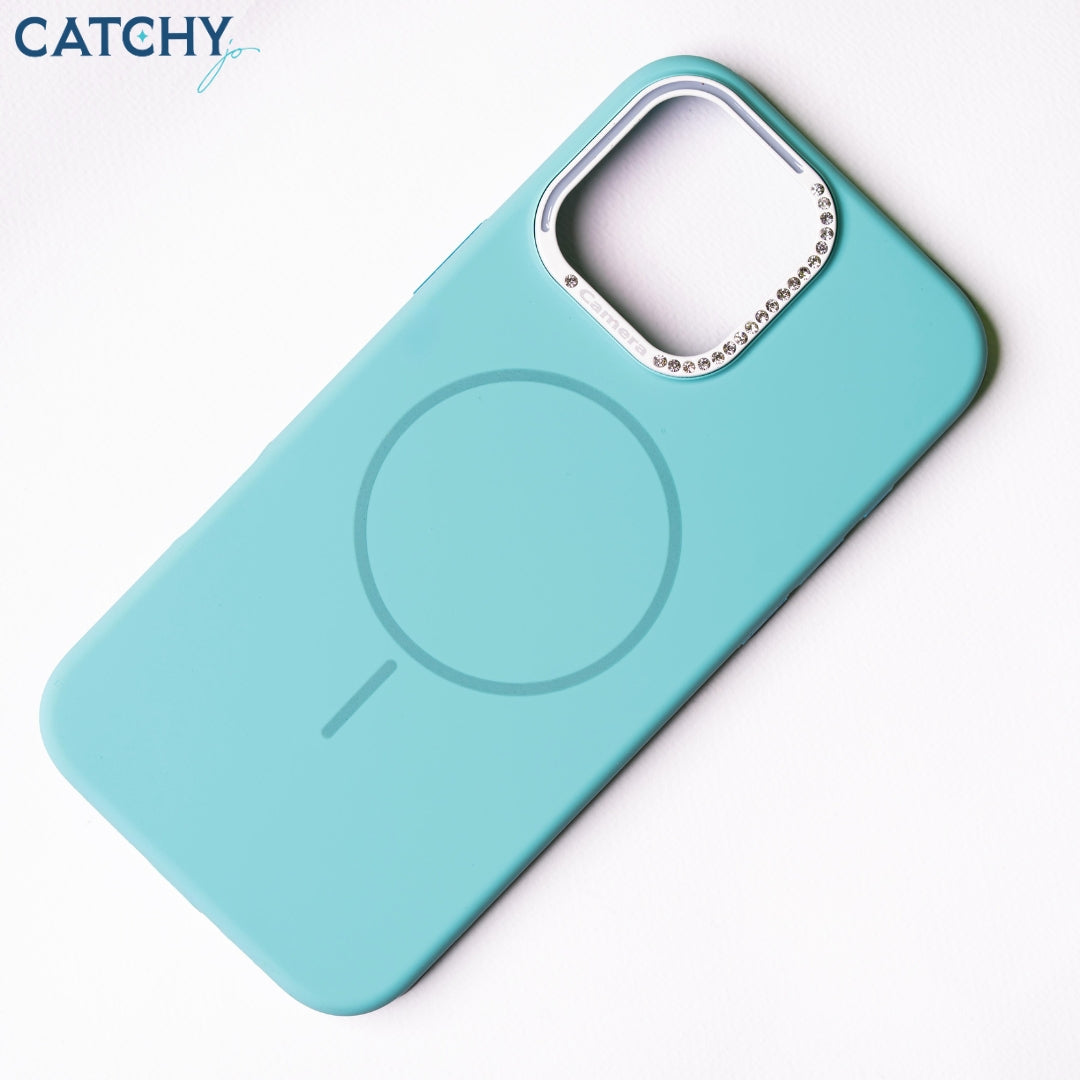 iPhone Series 13+14 Silicone MagSafe Case With Diamond Camera Frame