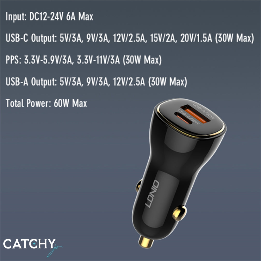 LDNIO C103 PD QC Super Fast Car Charger (60W)