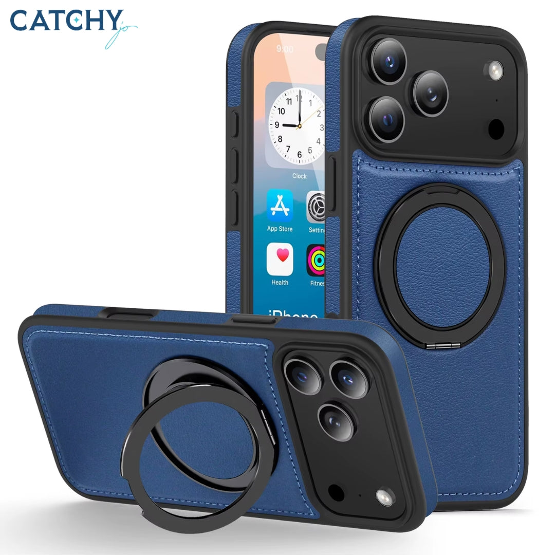 iPhone Metal Ring Leather Magnetic Case