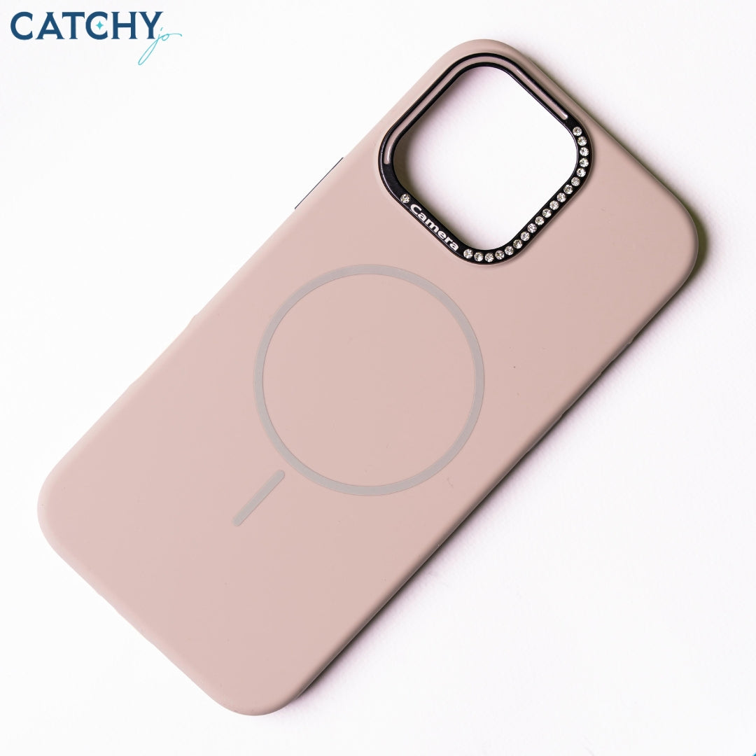 iPhone Series 11+12 Silicone MagSafe Case With Diamond Camera Frame