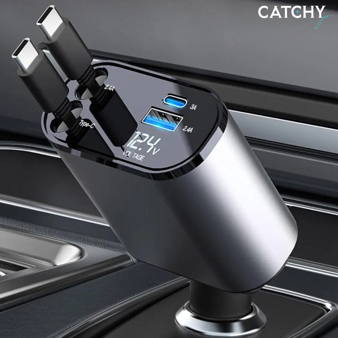 4 IN 1 Retractable USB Car Fast Charger (100W)
