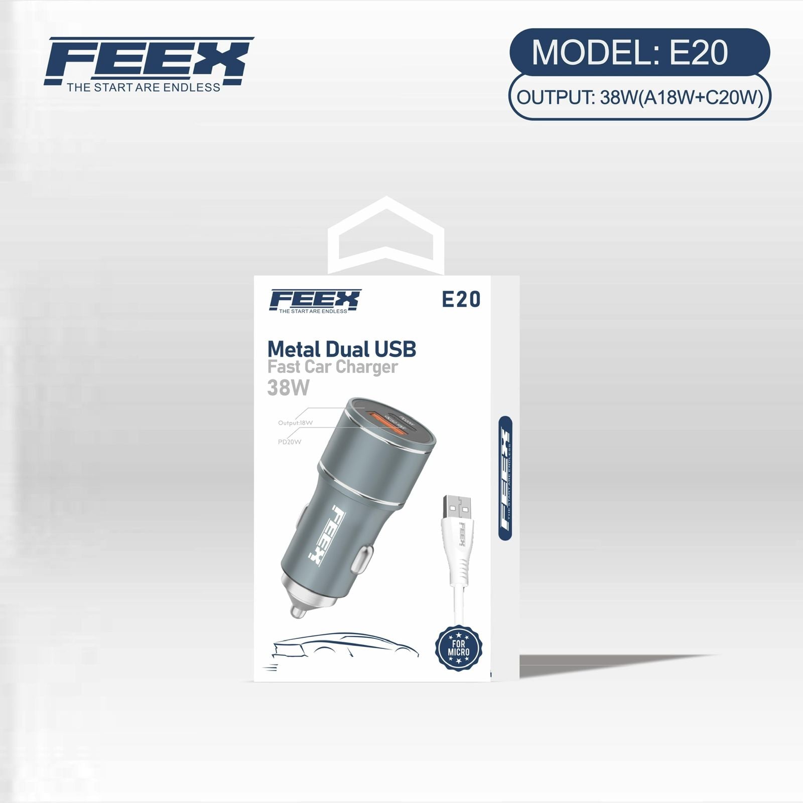 FEEX E20 Car Charger With Cable (38W)