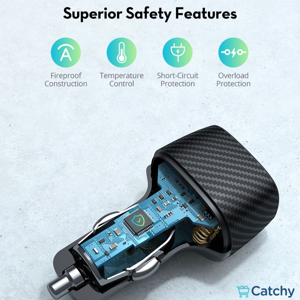 RAVPOWER Car Charger 60W Dual Port QC24W & PD36W