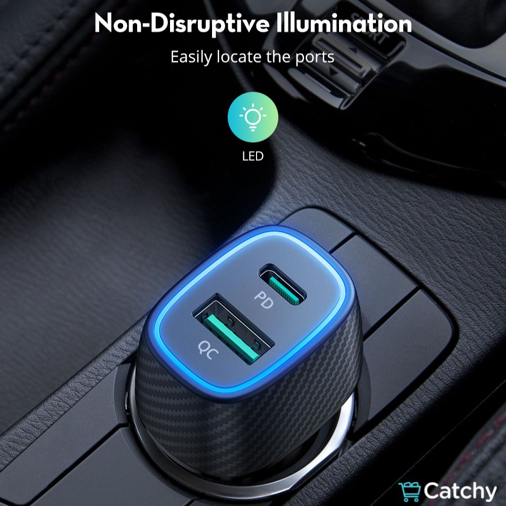 RAVPOWER Car Charger 60W Dual Port QC24W & PD36W