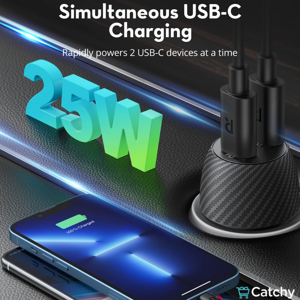 RAVPOWER Car Charger 50W 2 PD Ports