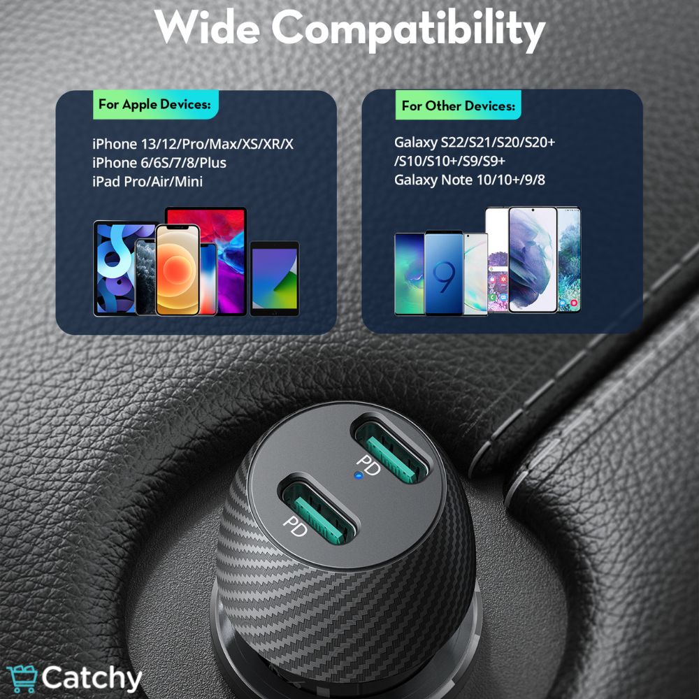 RAVPOWER Car Charger 50W 2 PD Ports