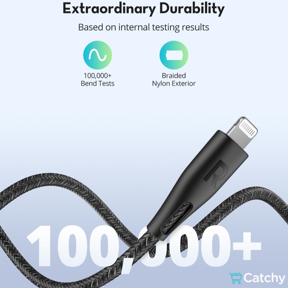 كابل RAVPOWER مضفر من النايلون ملون من Type-C إلى Lightning