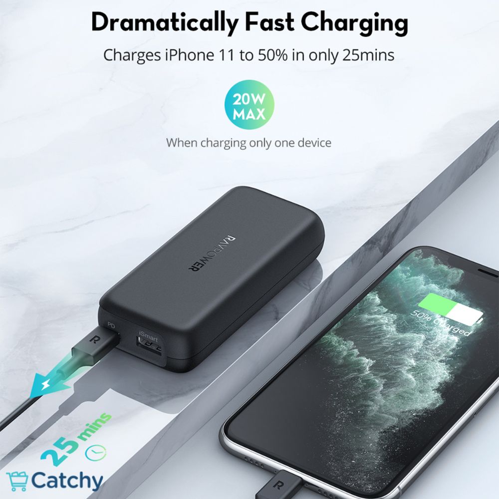 RAVPOWER PD Pioneer Power Bank Portable Charger 1000mAh 2 Ports