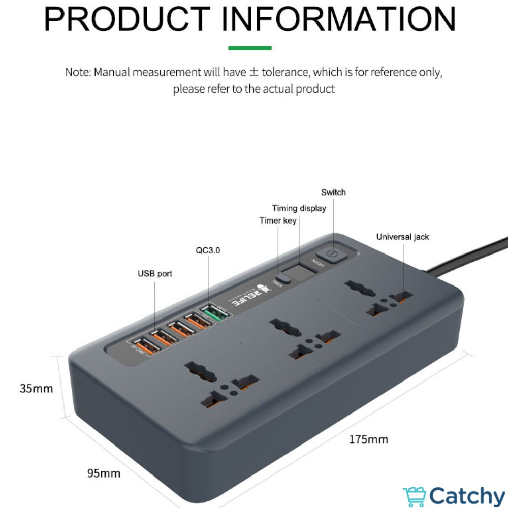 RELIFC Universal Power 3 Socket with 5 USB