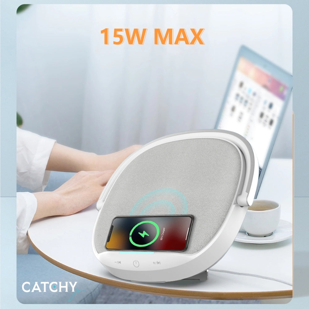 WiWU Portable 3 in 1 Wireless Charging Desk Lamp Speaker 15W Fast Wireless Charging