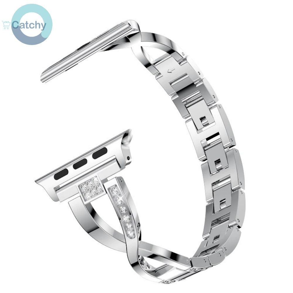 Apple Watch Stainless Steel Cross Line Diamond Band