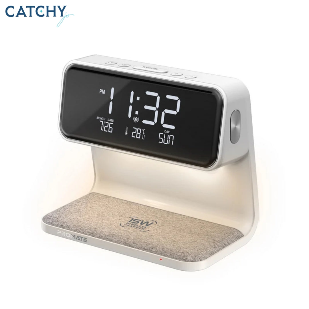 PROMATE Lumix-15W Multi-Function LED Alarm Clock With Wireless Charger