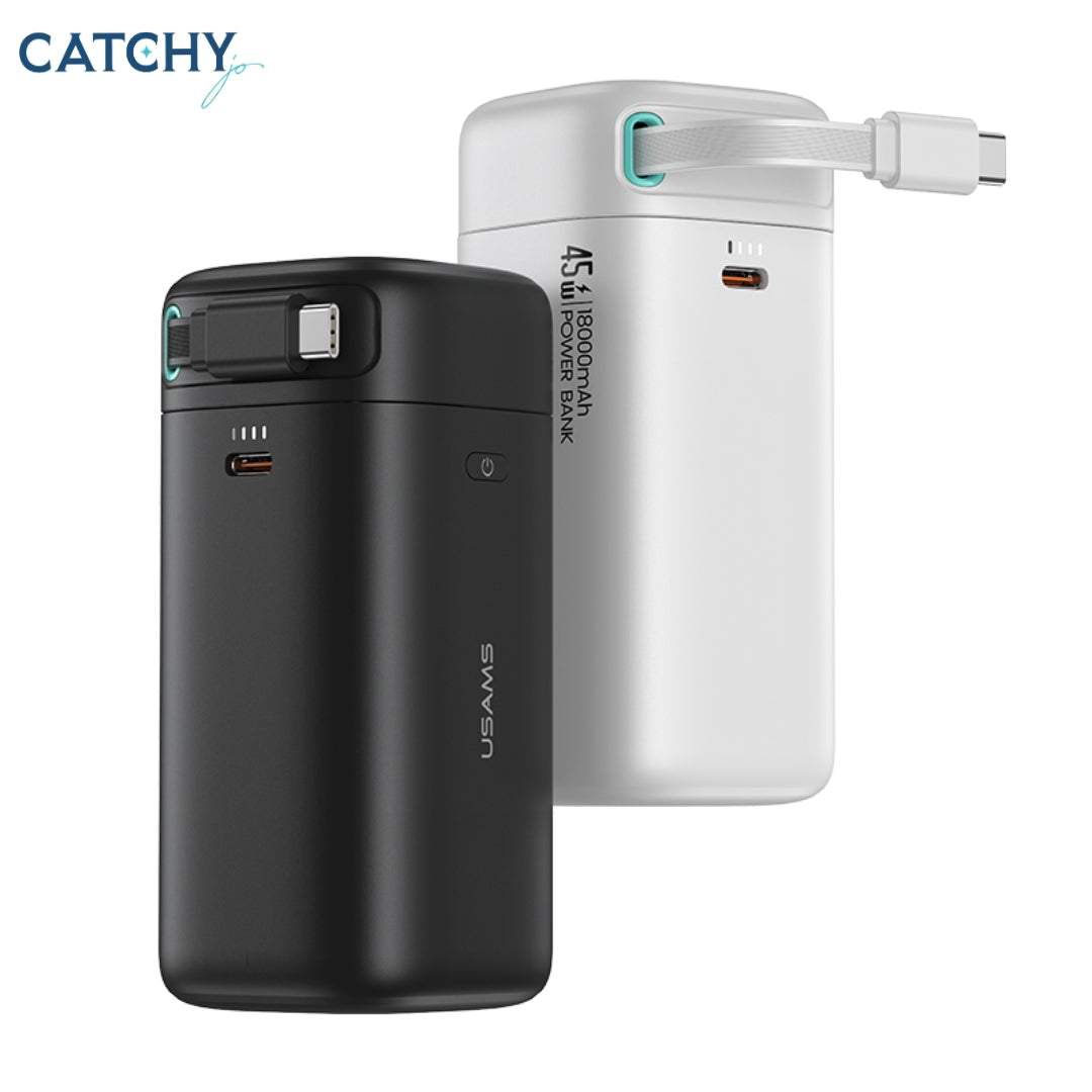 USAMS US-CD216 بنك طاقة بخرجين مع كابل Type-C مغناطيسي قابل للسحب (18000mAh)