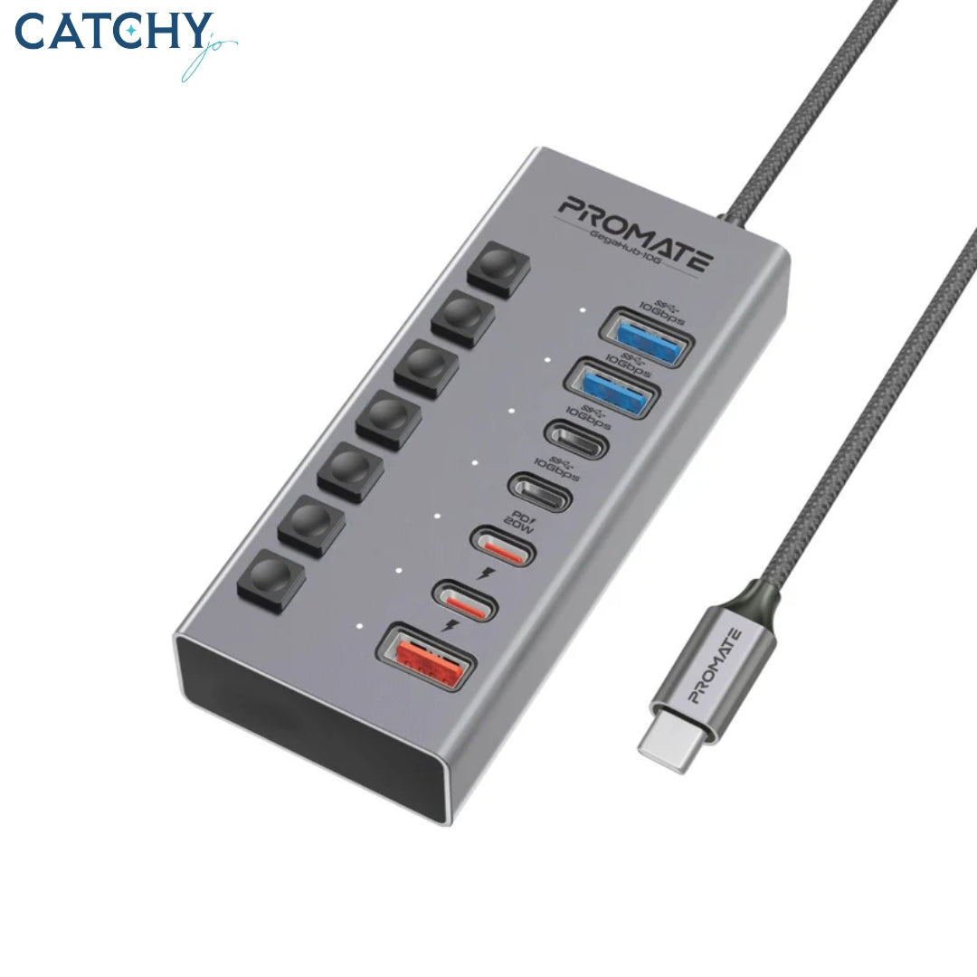 PROMATE GegaHub-10G 7-in-1 High Speed Multi-Ports 10Gbps Data & Charging Hub